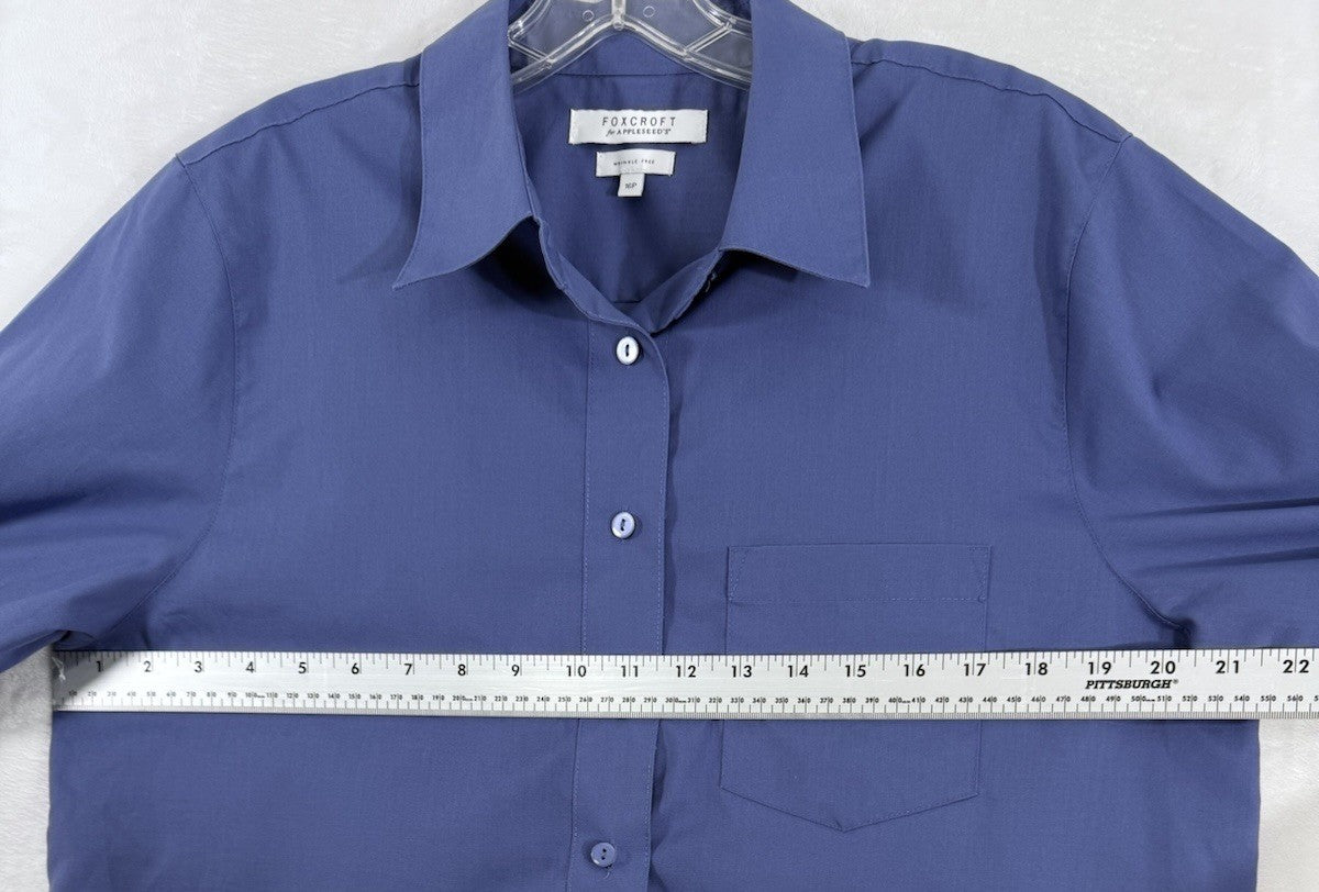 Foxcroft Button Down Shirt Womens 16 Petite Top Blue Long Sleeve Appleseeds