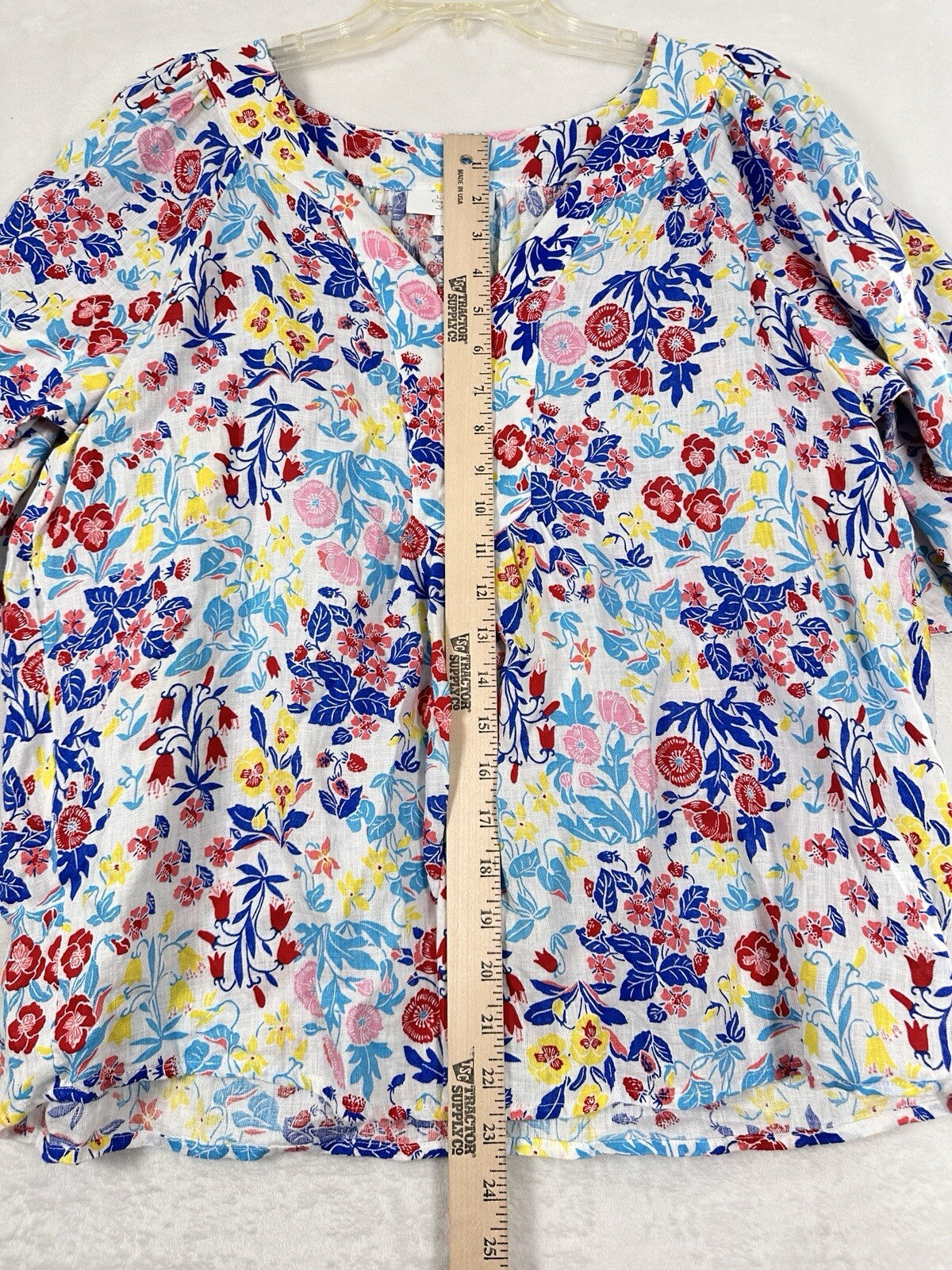 Charter Club Luxury 100% Linen Top Large Floral Print Blouse Short Sleeve