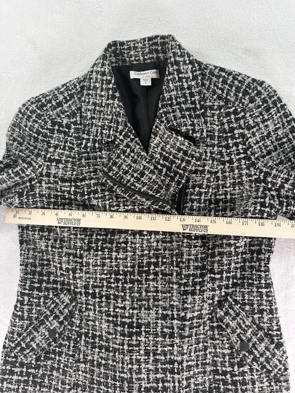 Coldwater Creek Mohair Wool Blend Moto Jacket 8 Black Gray Tweed Blazer Womens