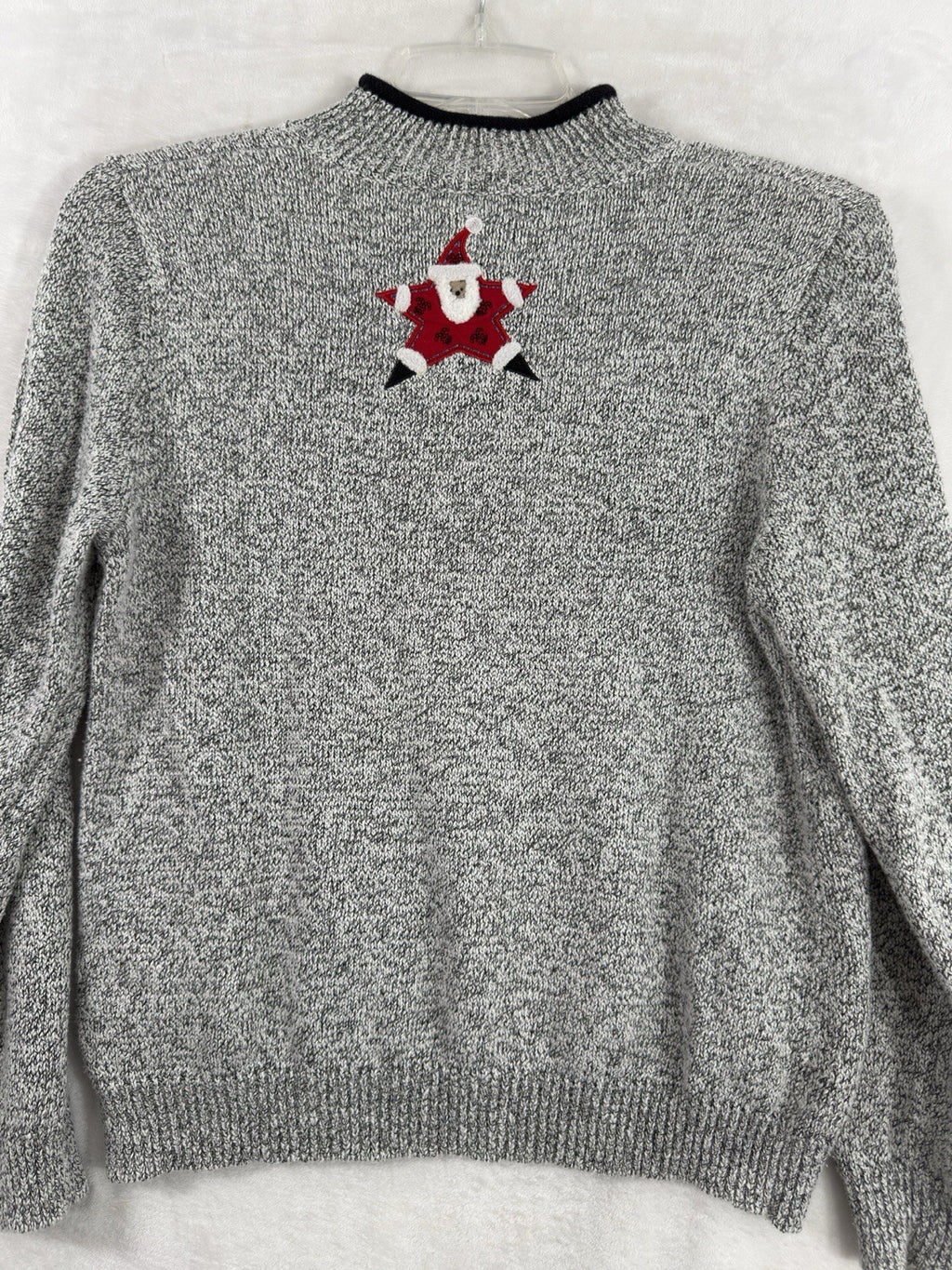 Christopher Banks Medium Christmas Sweater Santa Holiday Gray 1/4 Zip Tops Women