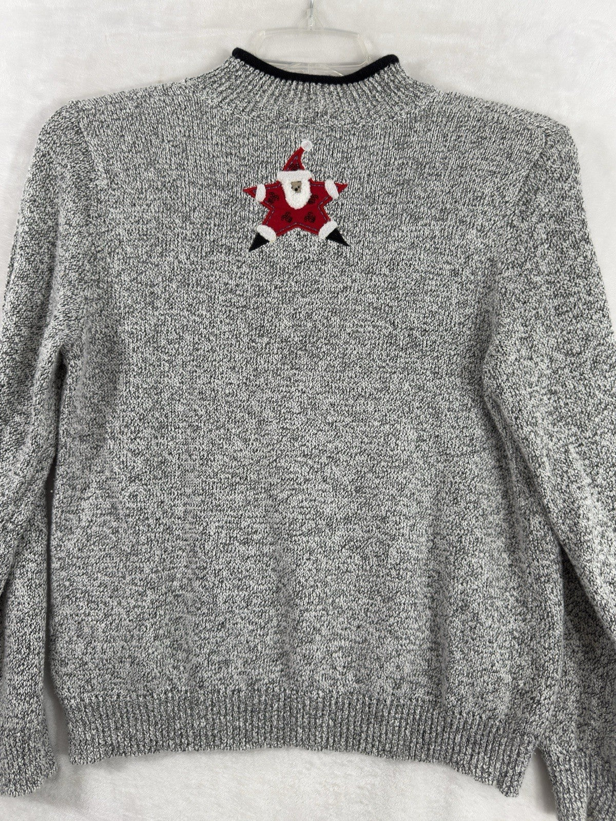 Christopher Banks Medium Christmas Sweater Santa Holiday Gray 1/4 Zip Tops Women