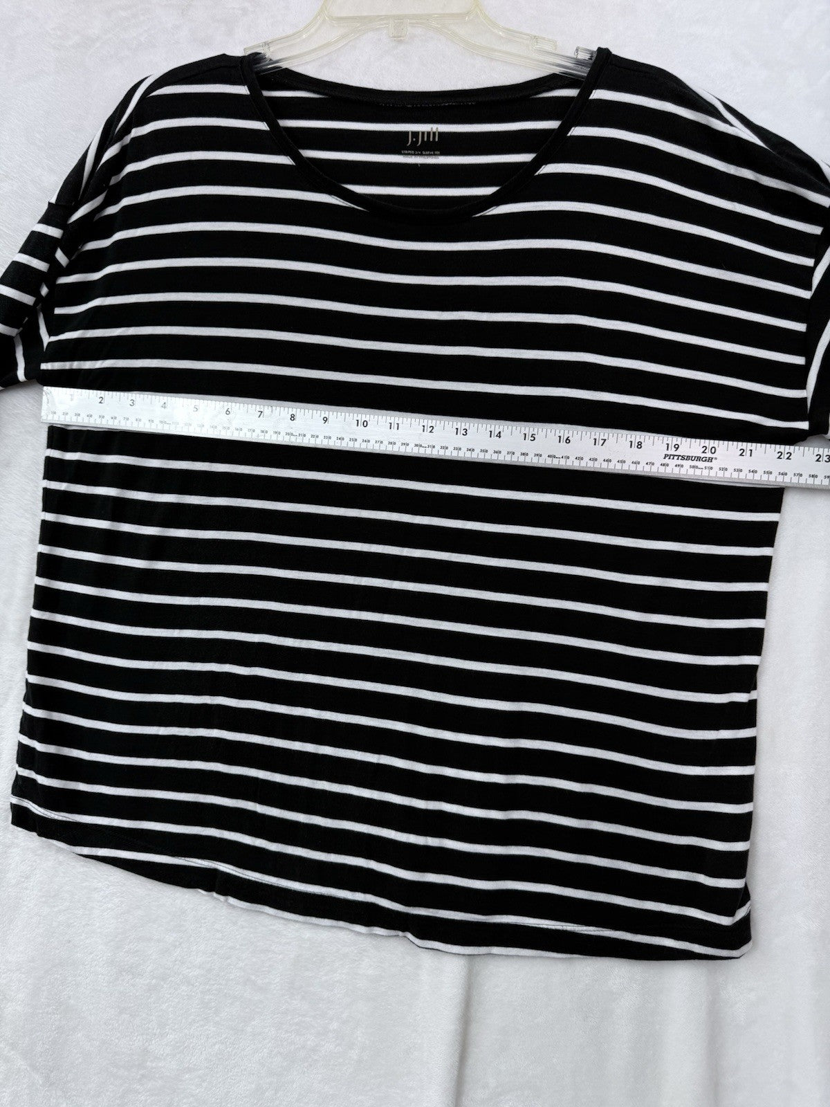 J Jill 3/4 Sleeve Striped Tee Large Black White Top Womens