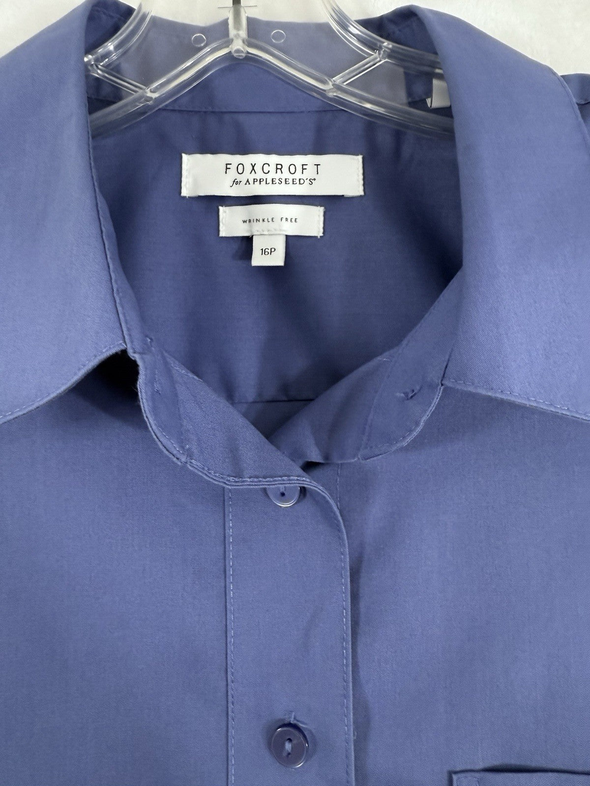 Foxcroft Button Down Shirt Womens 16 Petite Top Blue Long Sleeve Appleseeds