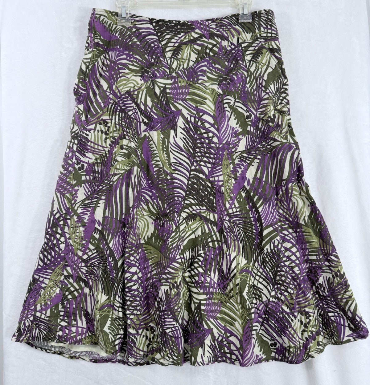 Charter Club 100% Linen Midi Skirt Purple Green Floral Print Side Zip Womens