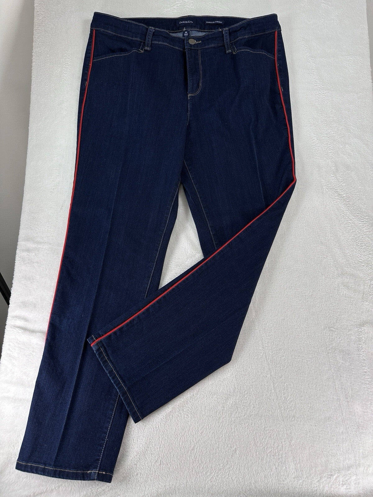 Charter Club Jeans 16 Lexington Straight Leg Red Side Trim Dark Blue