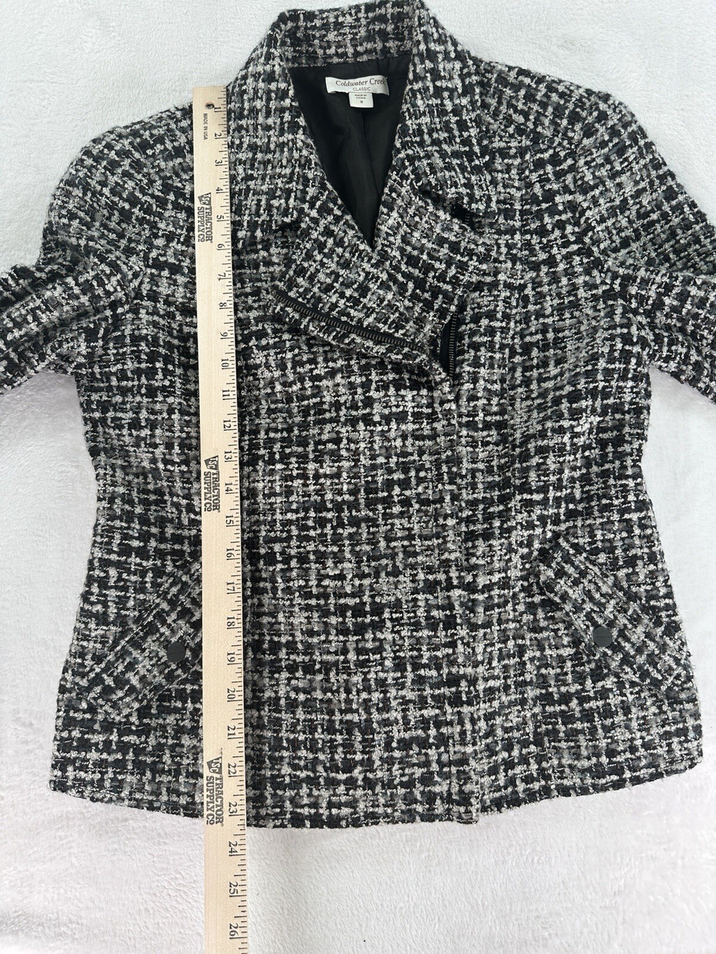 Coldwater Creek Mohair Wool Blend Moto Jacket 8 Black Gray Tweed Blazer Womens