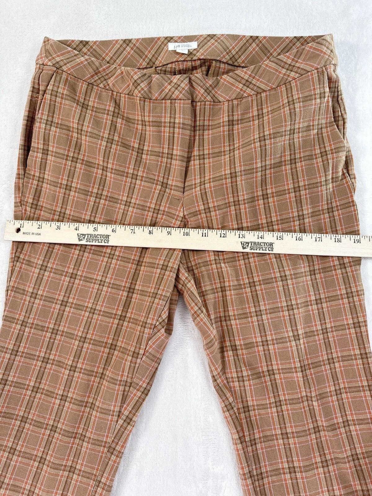 J Jill Premium Bi Stretch Pants Size 12 Tan Brown Womens Plaid