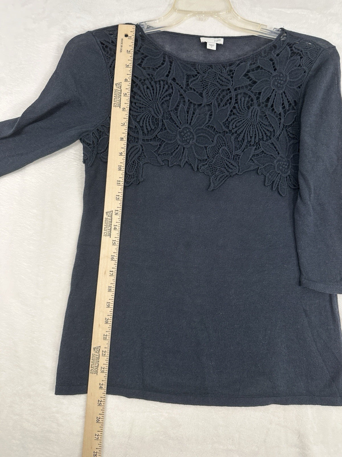 J Jill Sweater Small Blue Sweater Lightweight 3/4 Sleeve Floral Cotton Womens