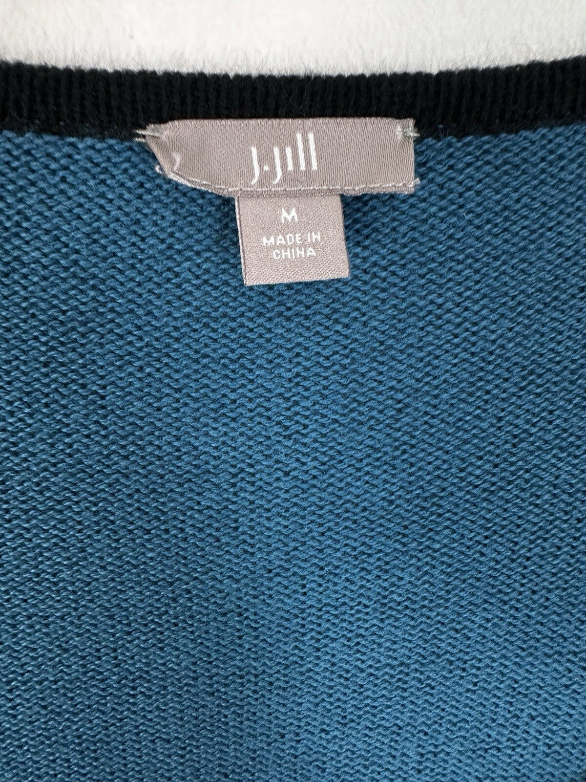J Jill Medium Open Front Cardigan Sweater Blue Black Gray Colorblock Womens