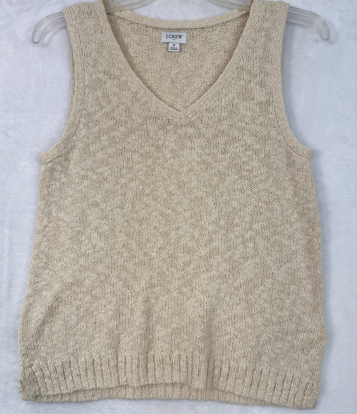 J Crew Small Slub V Neck Sweater Vest Beige Womens