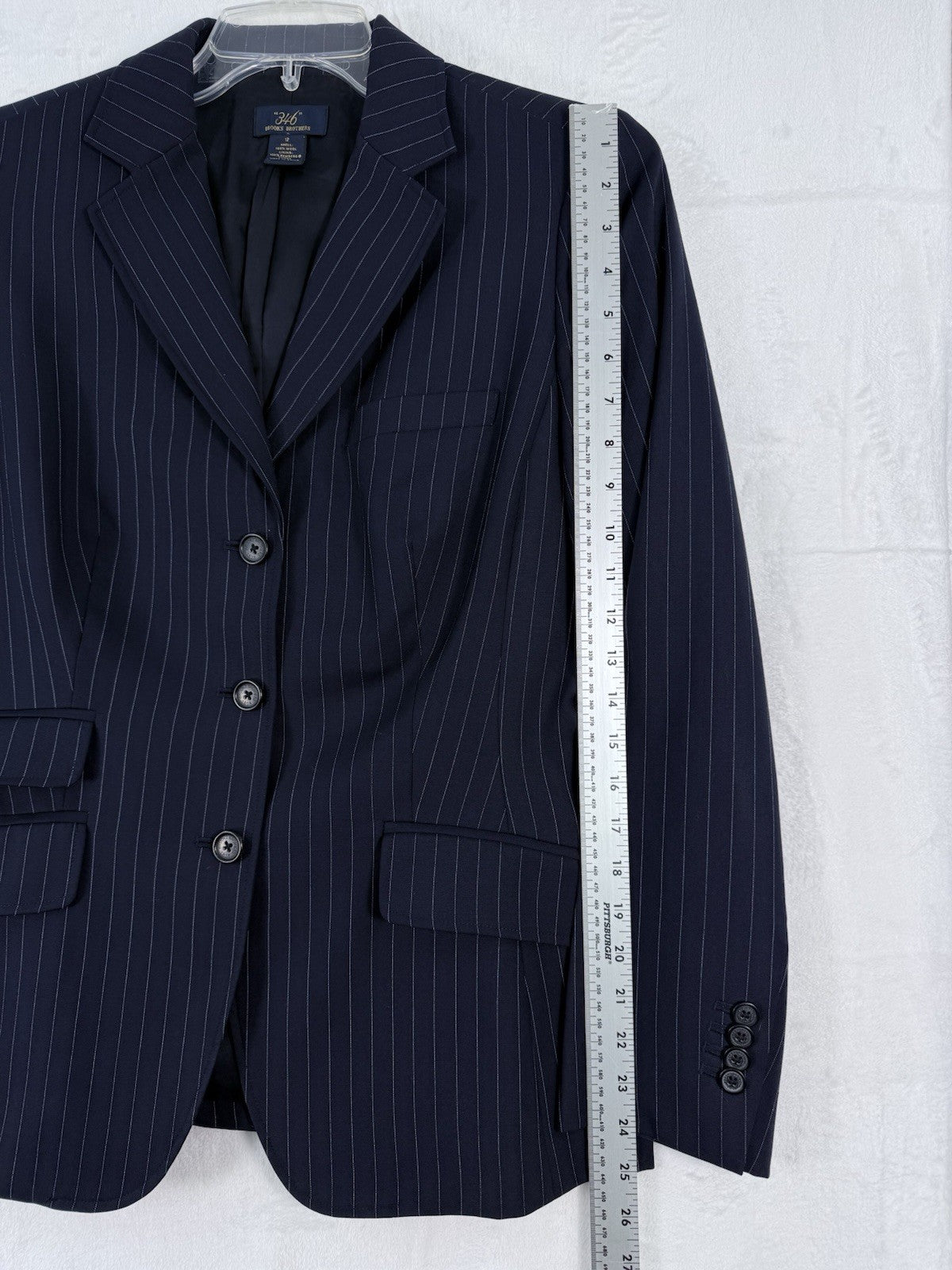Brooks Brothers 346 Blazer 12 Womens 100% Wool Navy Blue Pinstripe Suit Jacket
