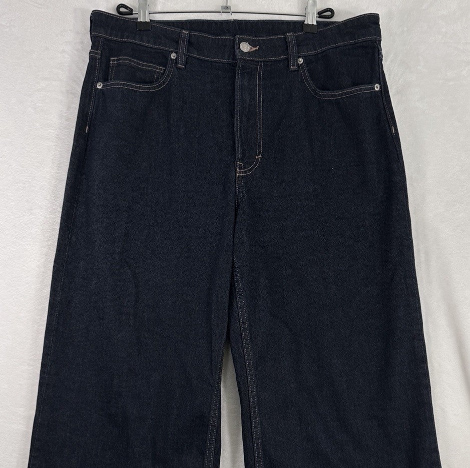 HM Jeans Womens Wide Leg Cropped Size 14 Dark Blue High Waist Regular Fit H&M