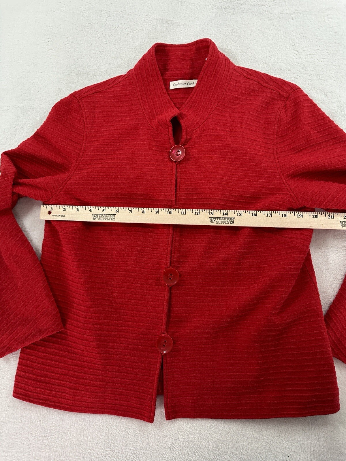 Coldwater Creek Jacket Large Red Cotton Stretch Big Buttons Mandarin Collar