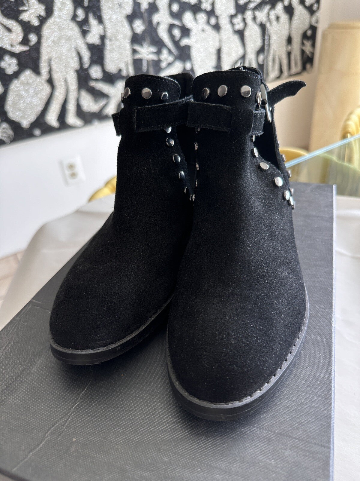 Carlos Santana Boots Size 6 Black Suede Leather Women’s Booties *flawread