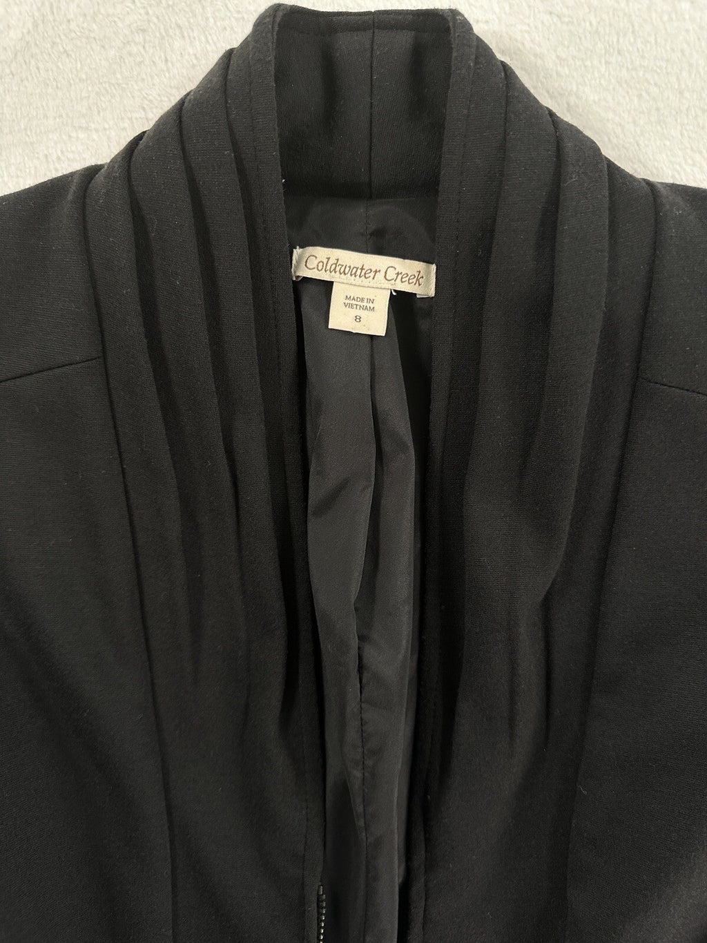 Coldwater Creek Jacket 8 Black Shawl Collar Zip Fitted Stretch