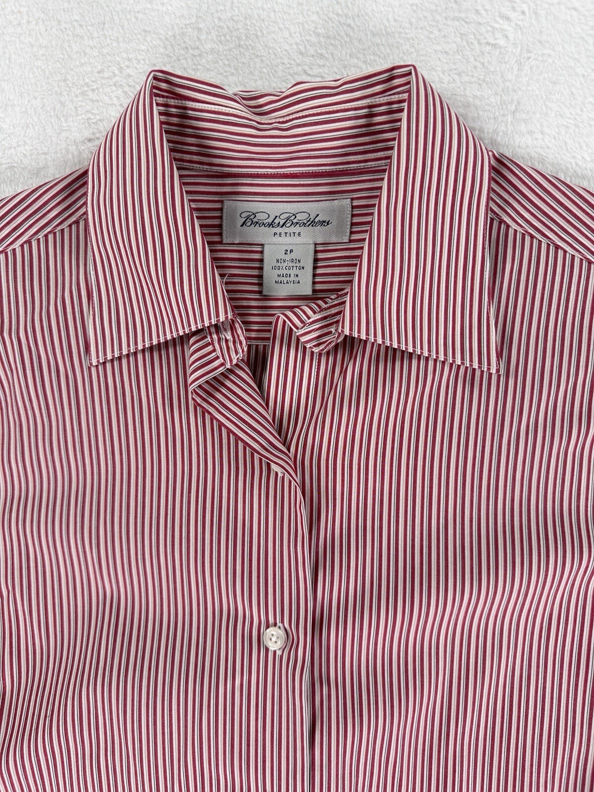 Brooks Brothers Shirt 2 Petite 2P Button Up Non Iron Striped White Red Womens
