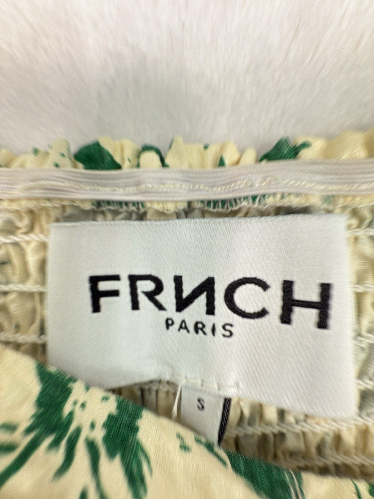FRNCH Dress Small Met Green Floral Short Smocked Boho Cotton Womens