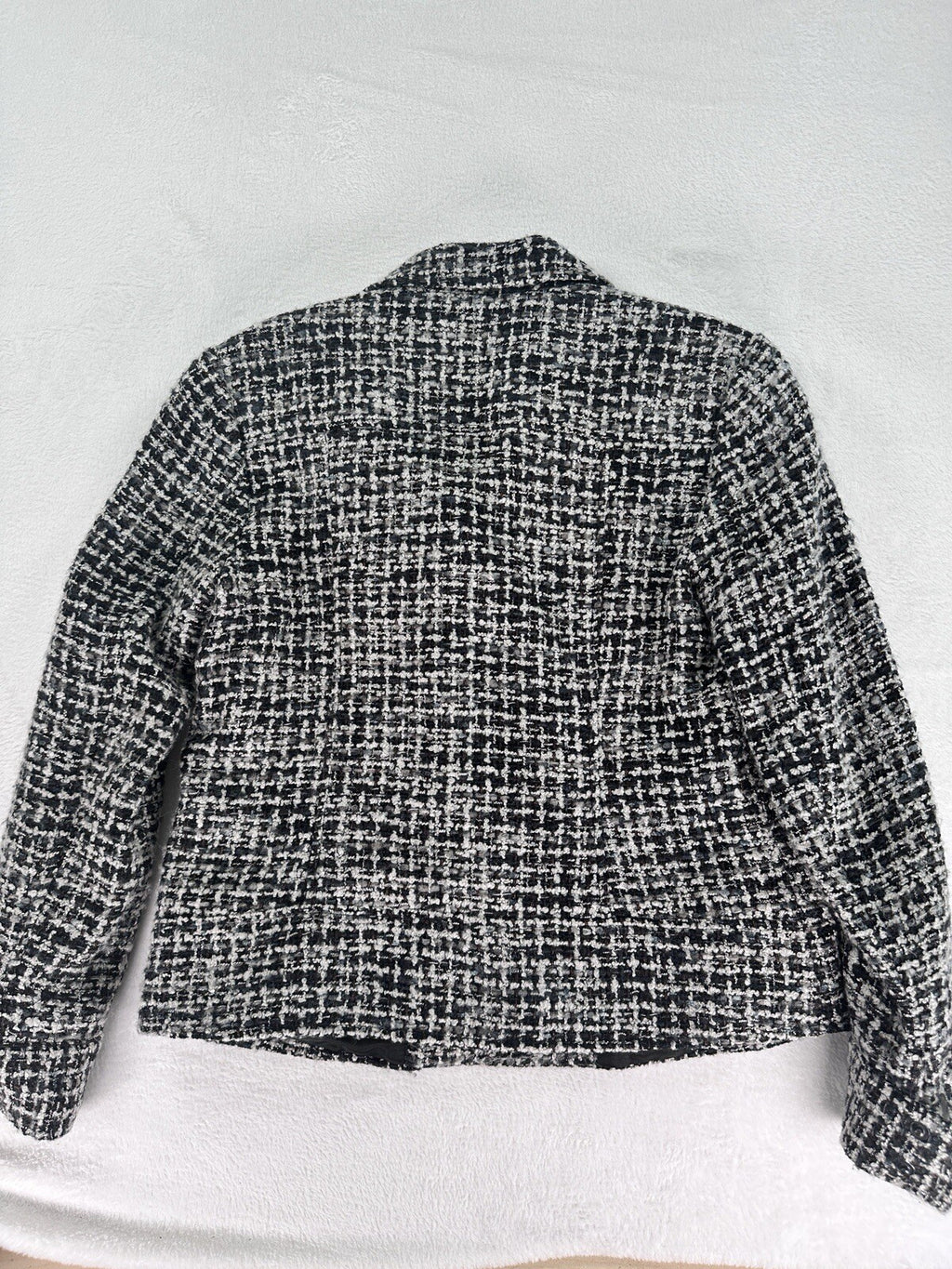 Coldwater Creek Mohair Wool Blend Moto Jacket 8 Black Gray Tweed Blazer Womens