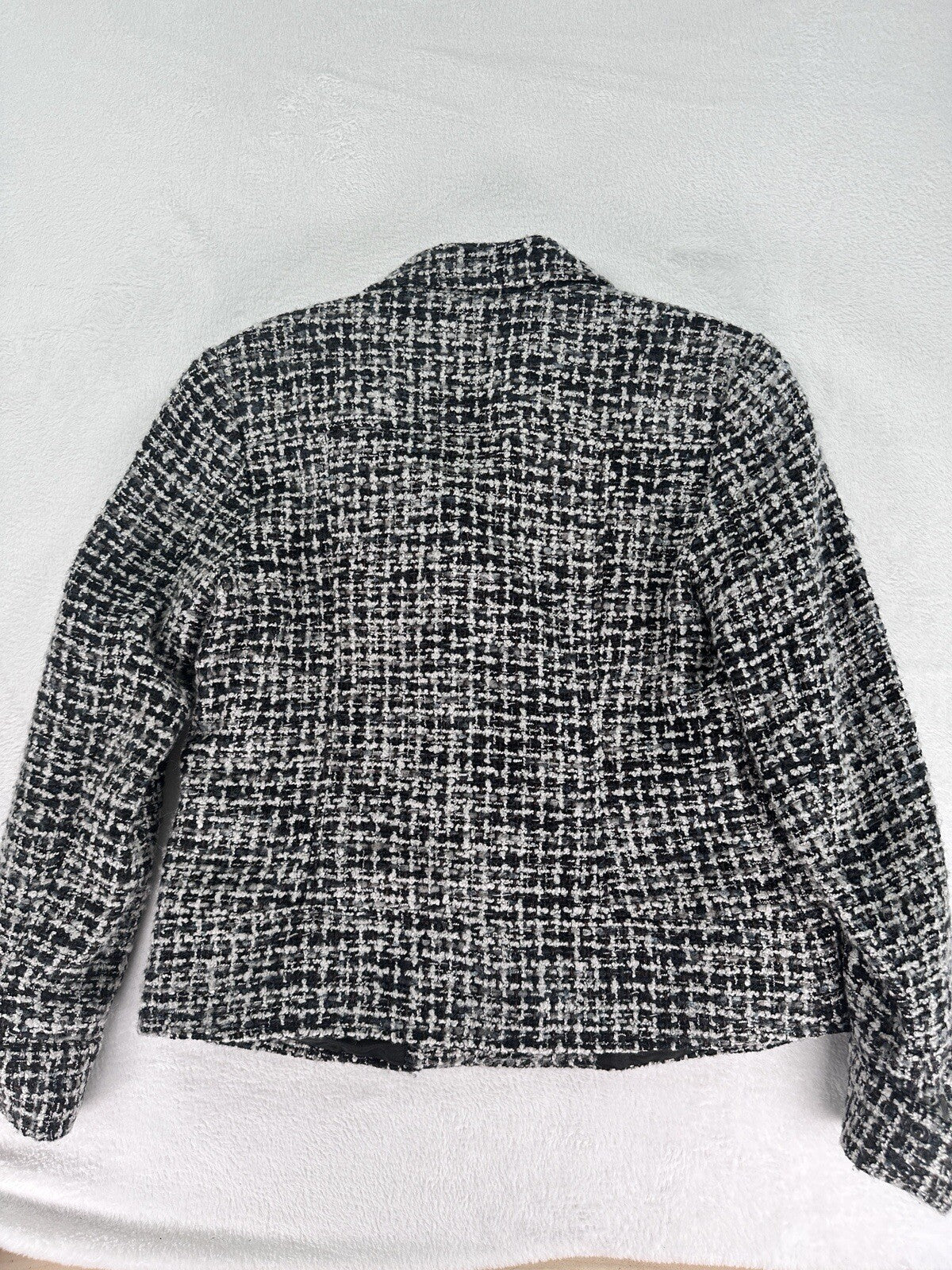 Coldwater Creek Mohair Wool Blend Moto Jacket 8 Black Gray Tweed Blazer Womens
