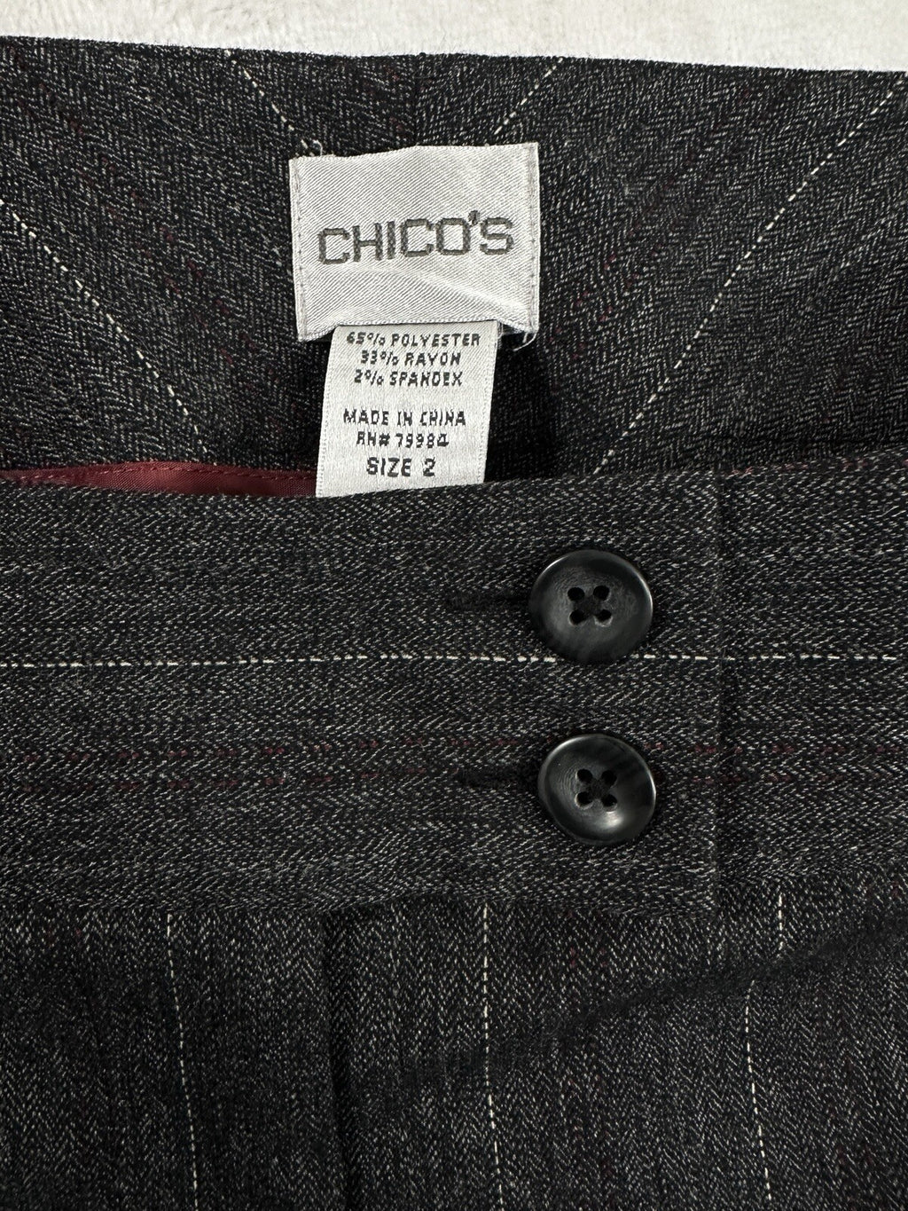 Chicos Size 2 Pants Womens 12 Straight Leg Dress Pants Charcoal Gray Pinstriped