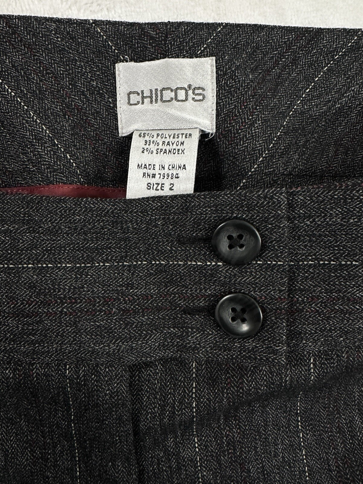 Chicos Size 2 Pants Womens 12 Straight Leg Dress Pants Charcoal Gray Pinstriped
