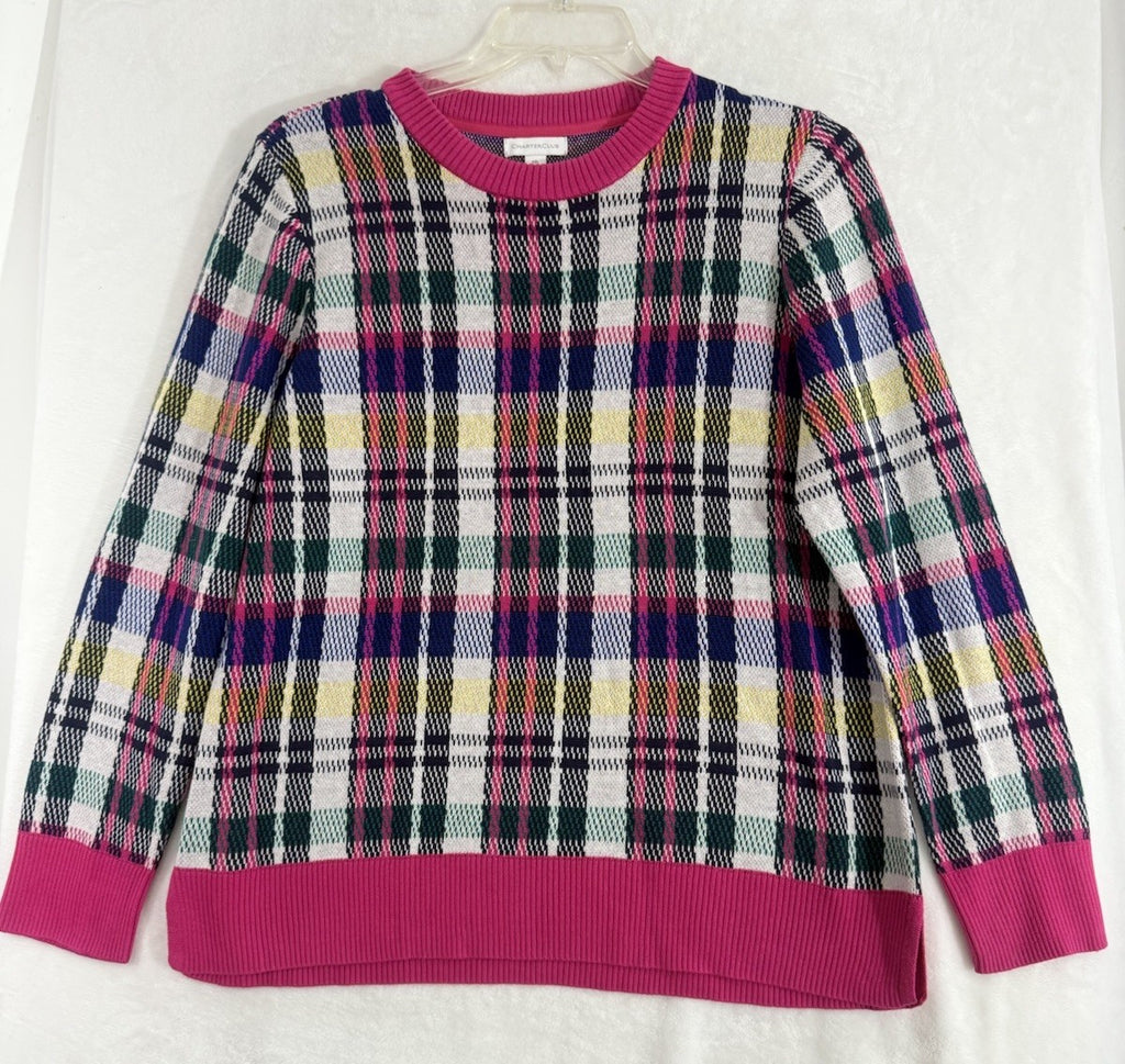 Charter Club XXL Pink Plaid Sweater Crew Neck Womens