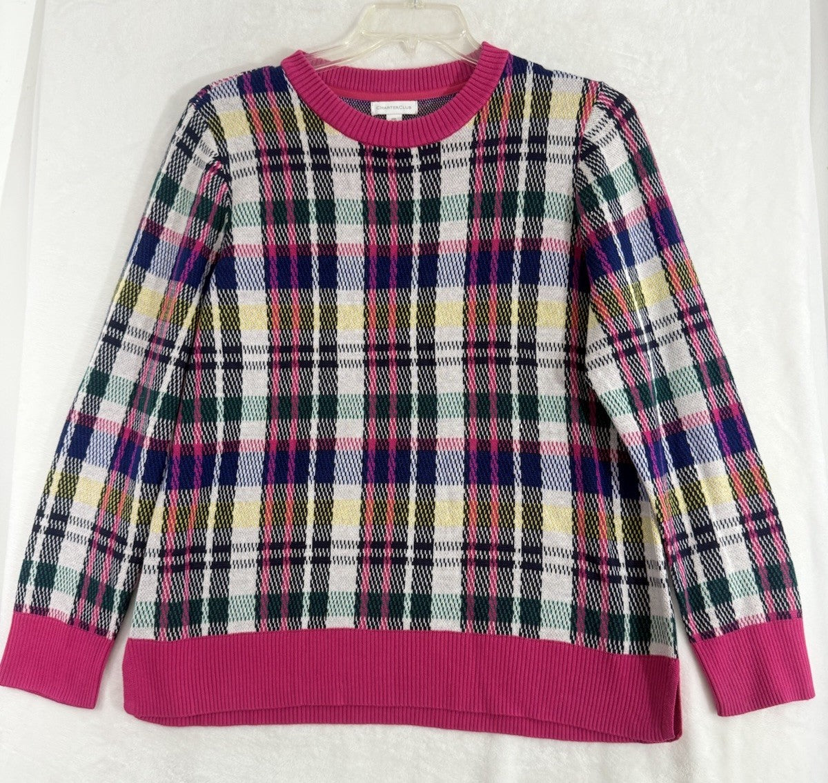 Charter Club XXL Pink Plaid Sweater Crew Neck Womens