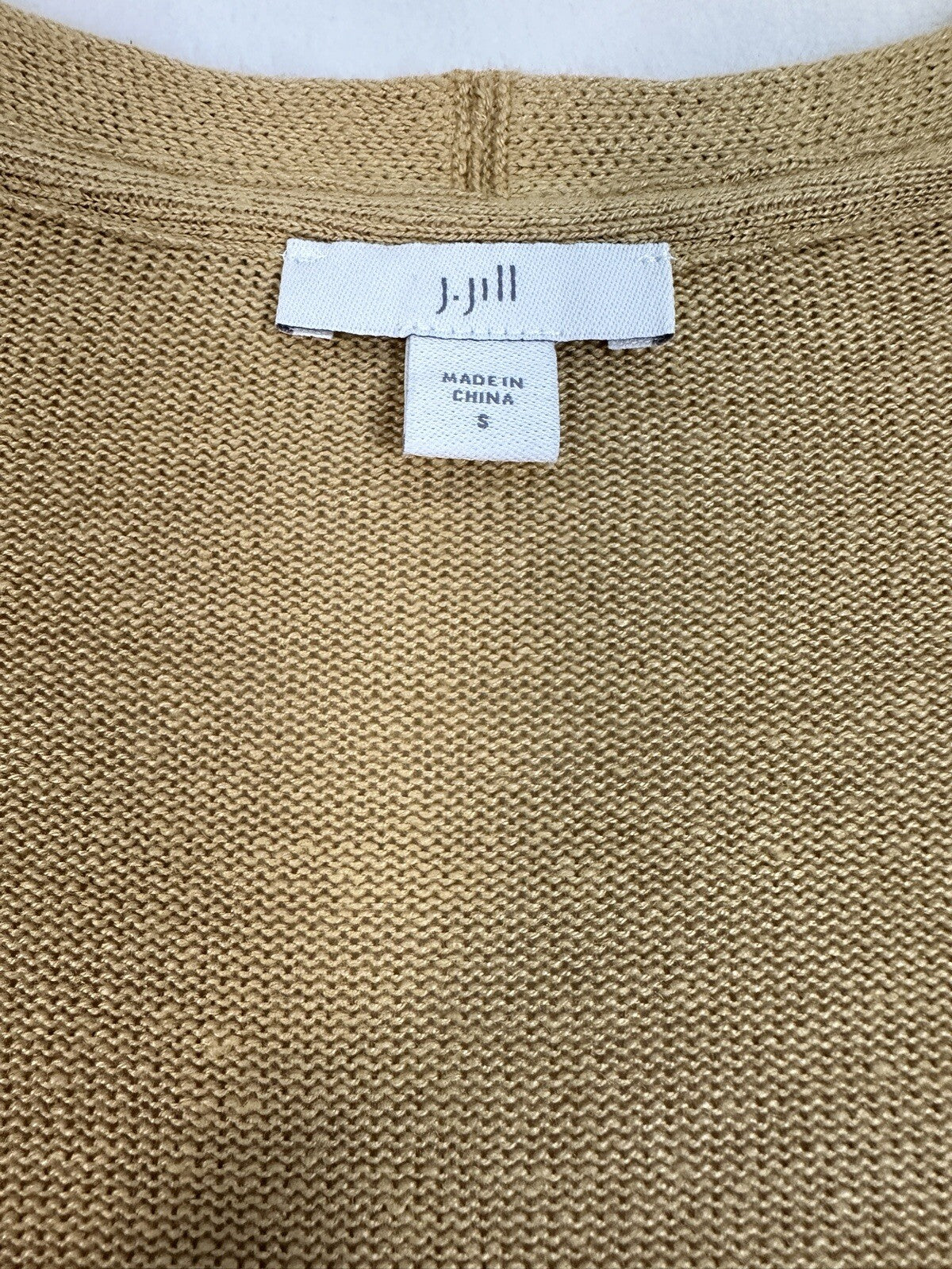 J Jill Cardigan Sweater Small Linen Blend Gold Beige Womens 3 Button Long Sleeve