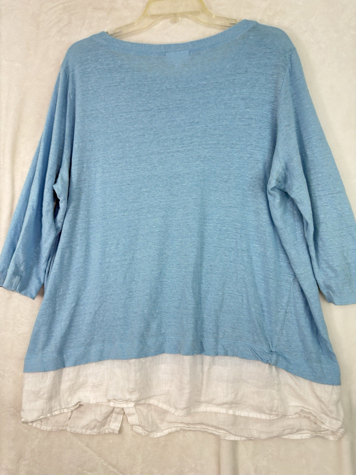 J Jill Love Linen Top XL Tall Blue Tunic Layered Hem 3/4 Sleeve Womens XLT
