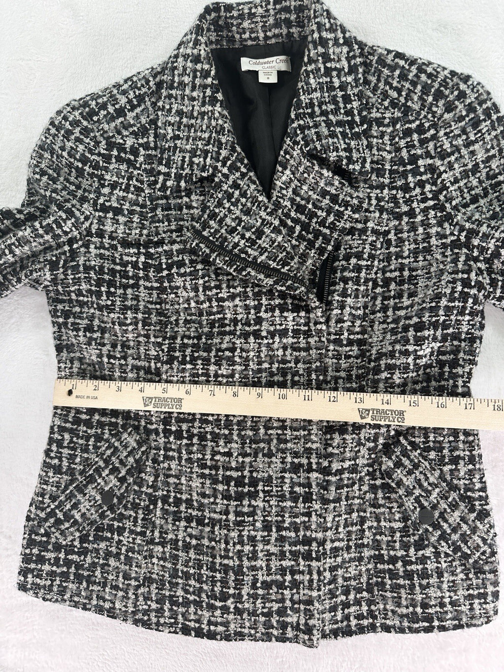 Coldwater Creek Mohair Wool Blend Moto Jacket 8 Black Gray Tweed Blazer Womens
