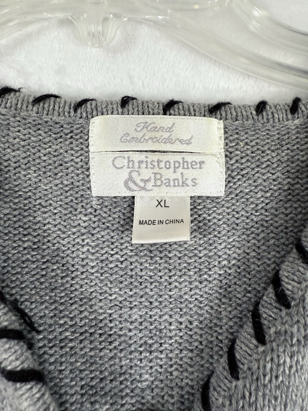 Christopher And Banks Christmas Sweater XL Cardigan Gray Snowflakes *FlawRead