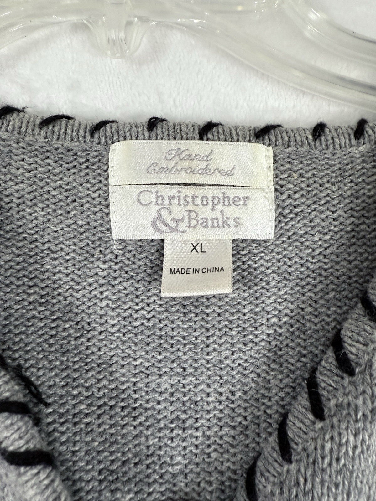 Christopher And Banks Christmas Sweater XL Cardigan Gray Snowflakes *FlawRead