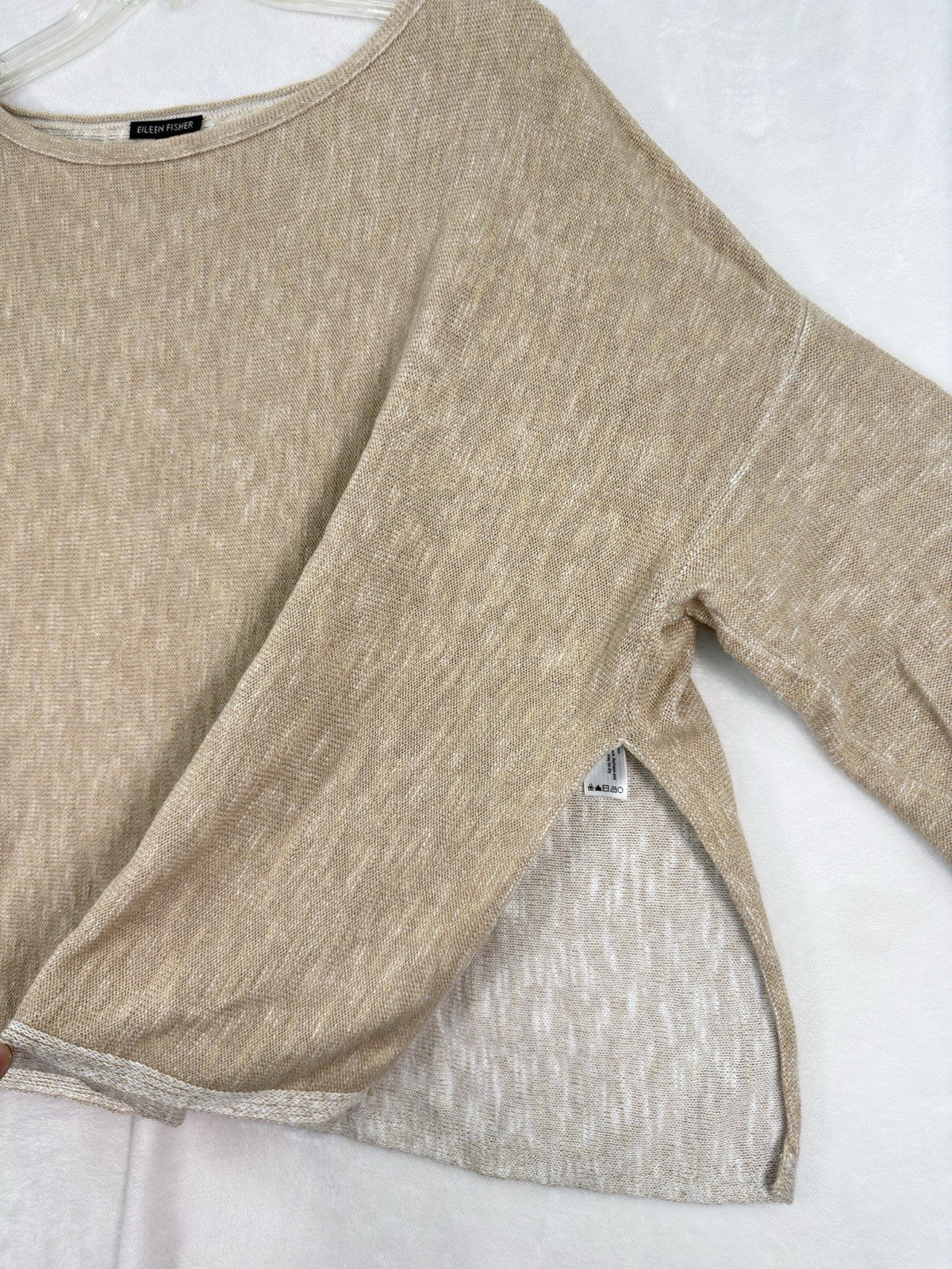 Eileen Fisher Large Sweater Organic Linen Cotton Long Sleeve Beige Womens