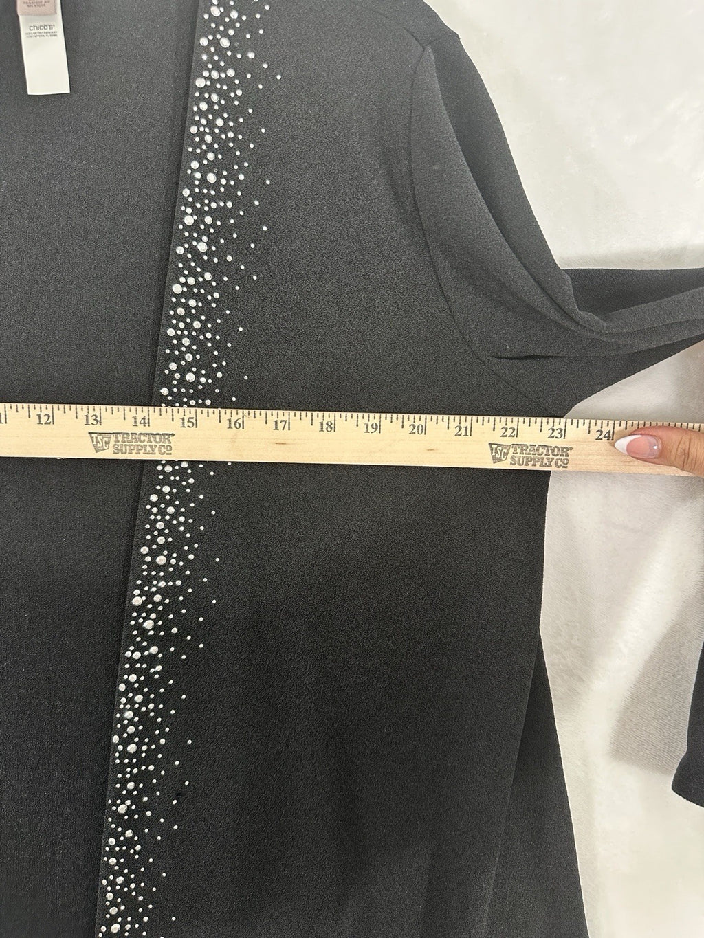 Chicos Size 2 EasyWear Cardigan Black Large Open Front Rhinestone Embellished