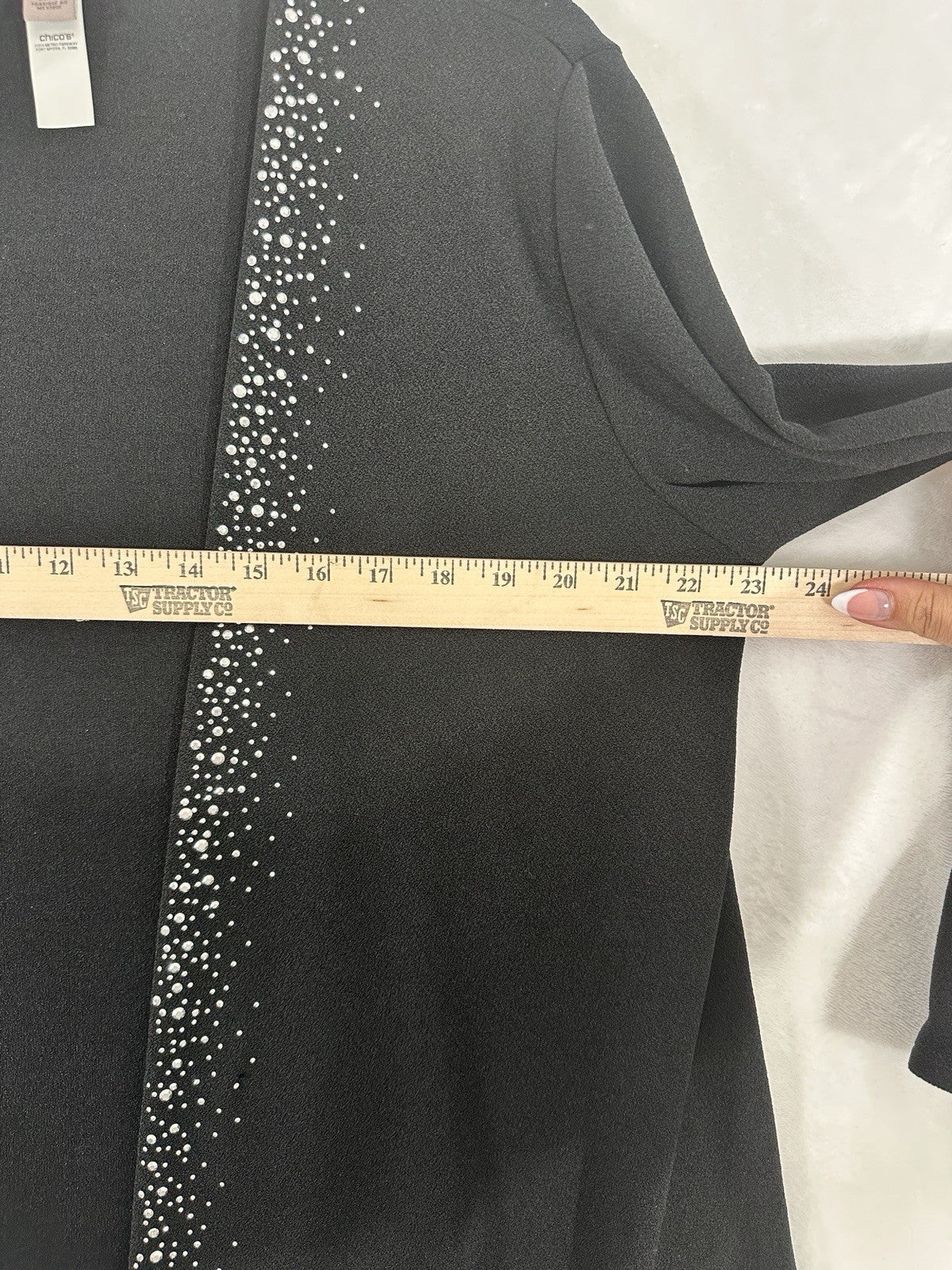Chicos Size 2 EasyWear Cardigan Black Large Open Front Rhinestone Embellished