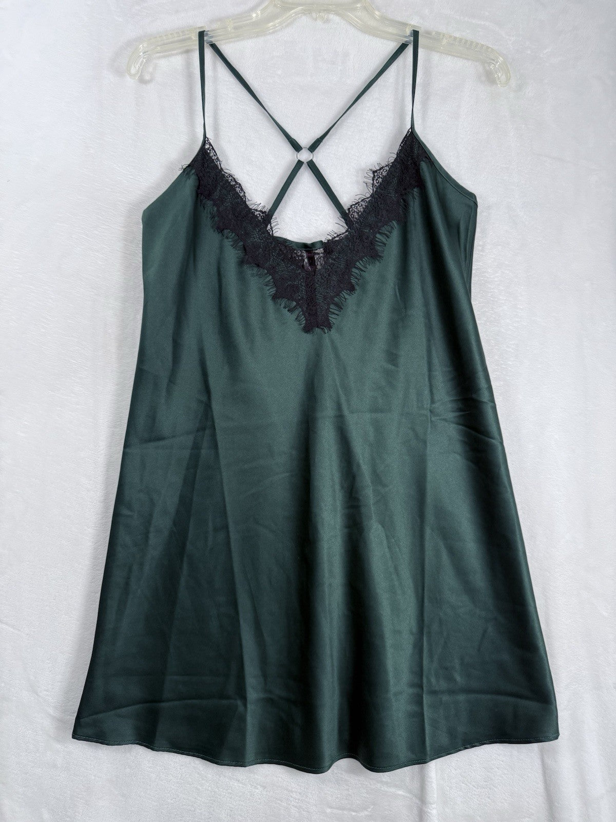 Fredericks Of Hollywood Lingerie Small Chemise Satin Green Black Slip Lace