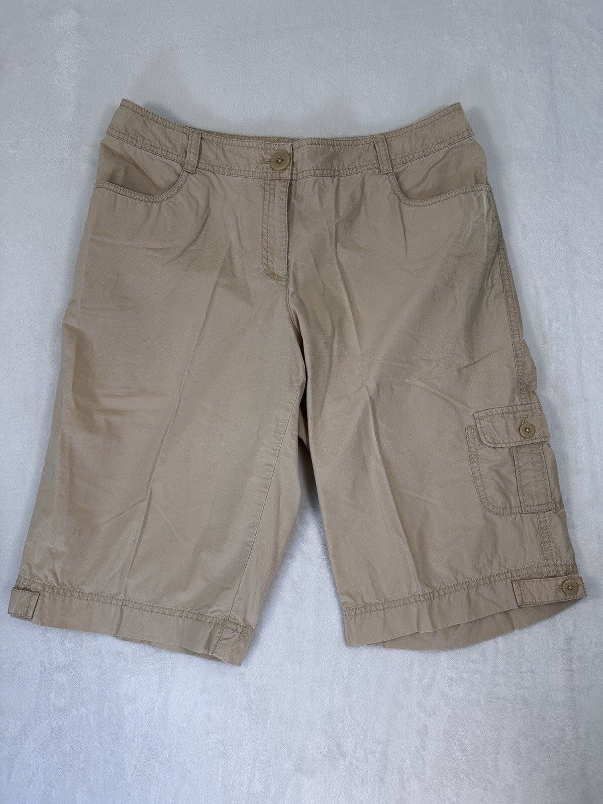 J Jill Cargo Capri Pants Shorts 12 100% Cotton Genuine Fit Tan Beige