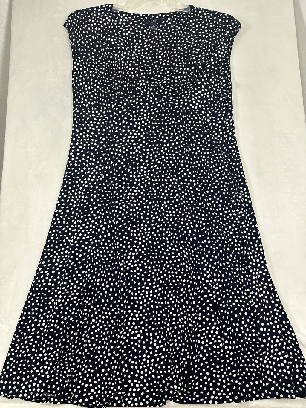 Chaps Ralph Lauren Large Dress Faux Wrap Navy Blue Polka Dot Sleeveless Womens