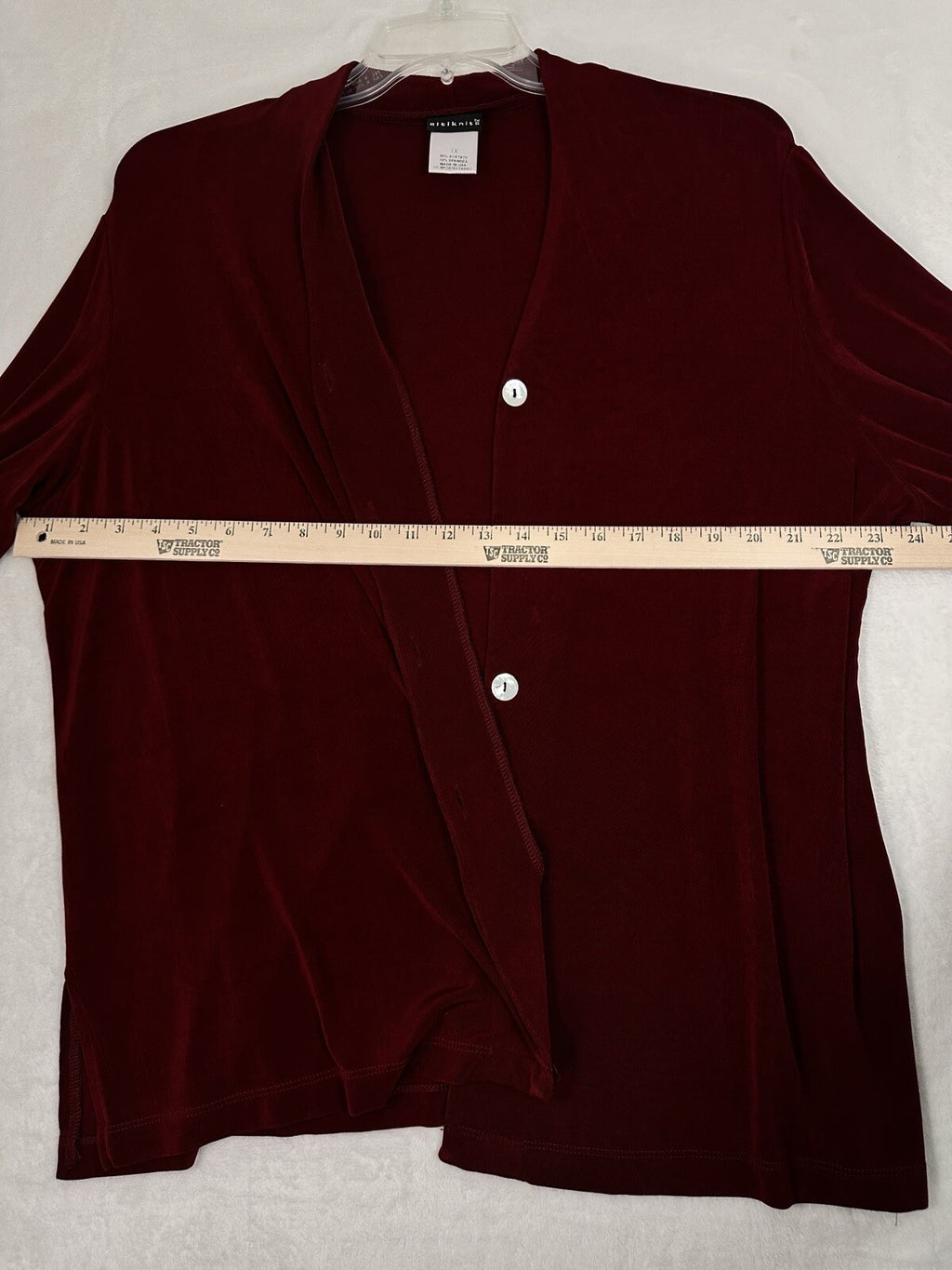 Citiknits 1X Cardigan Mother Pearl Buttons Burgundy Red Womens Plus Size Slinky