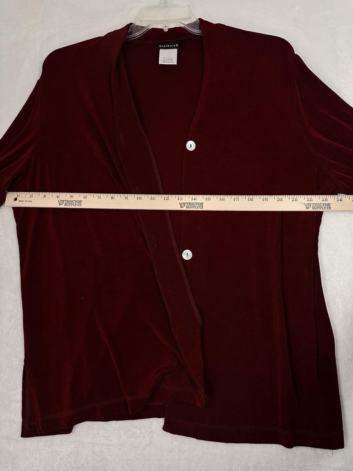 Citiknits 1X Cardigan Mother Pearl Buttons Burgundy Red Womens Plus Size Slinky