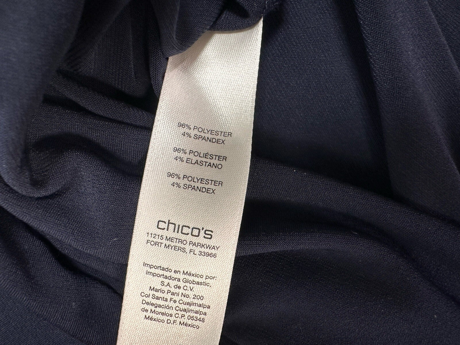 Chicos Size 2 Top Casual Navy Blue Pullover Large Short Sleeve Blouse Womens