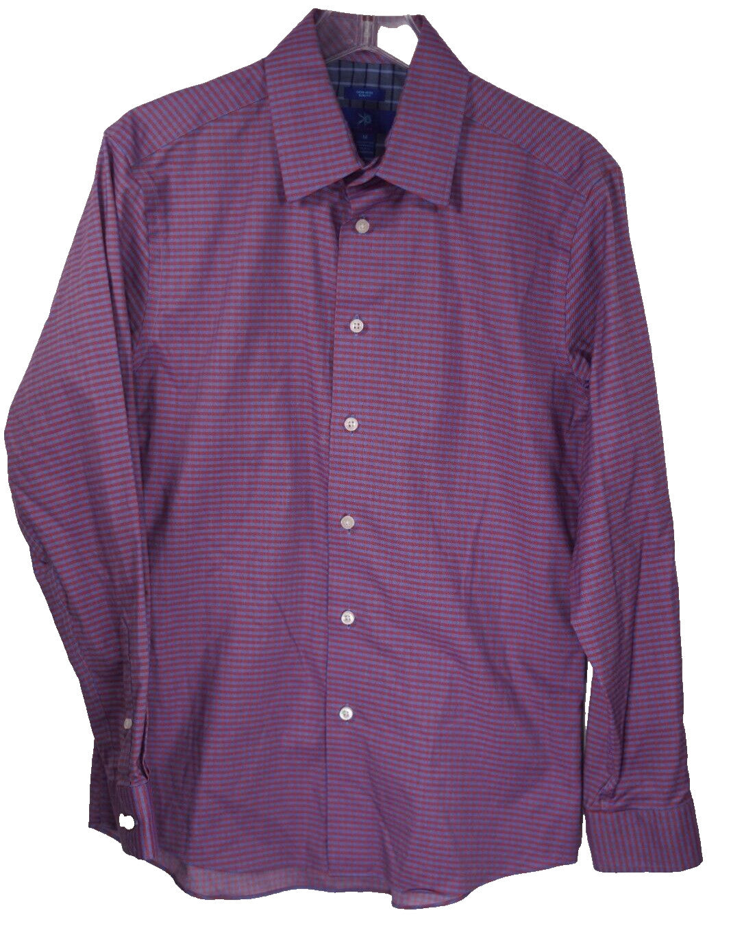 Egara Non Iron Button Up Dress Red Blue Check Shirt Men's Size M Medium