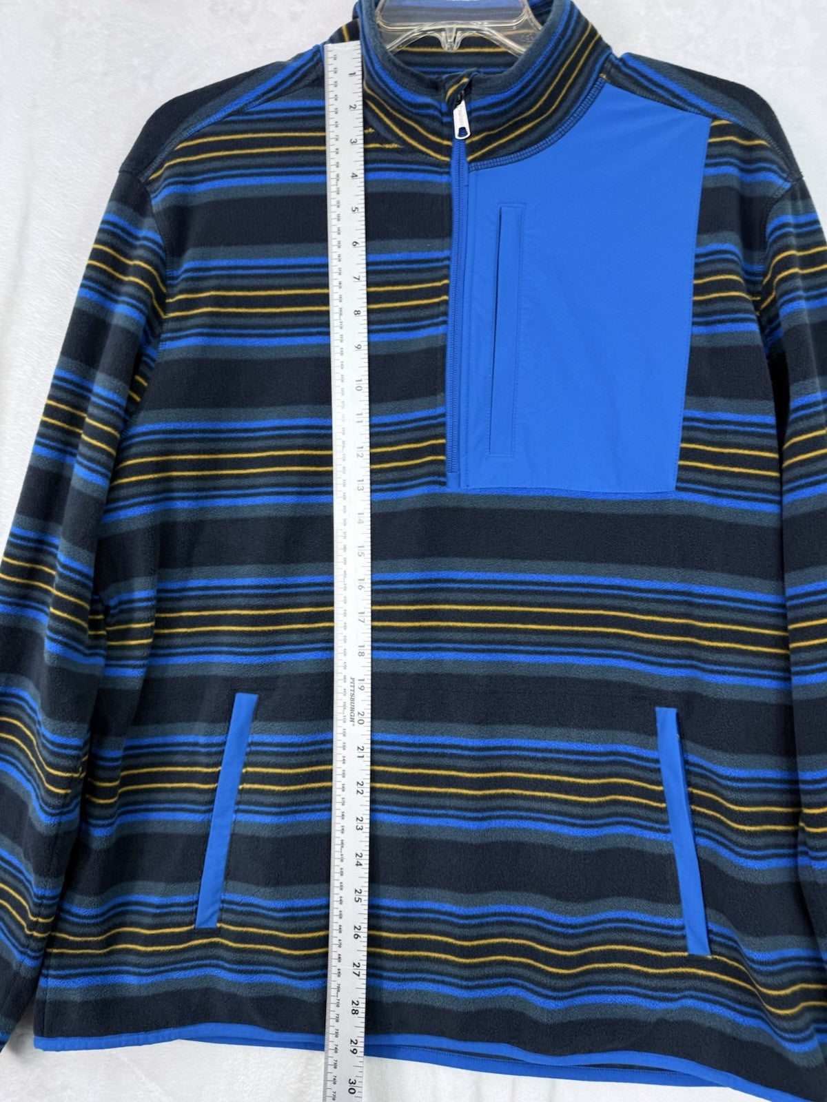 Duluth Trading Large Men’s Fleece 1/4 Zip Pullover Blue Striped Mock Neck