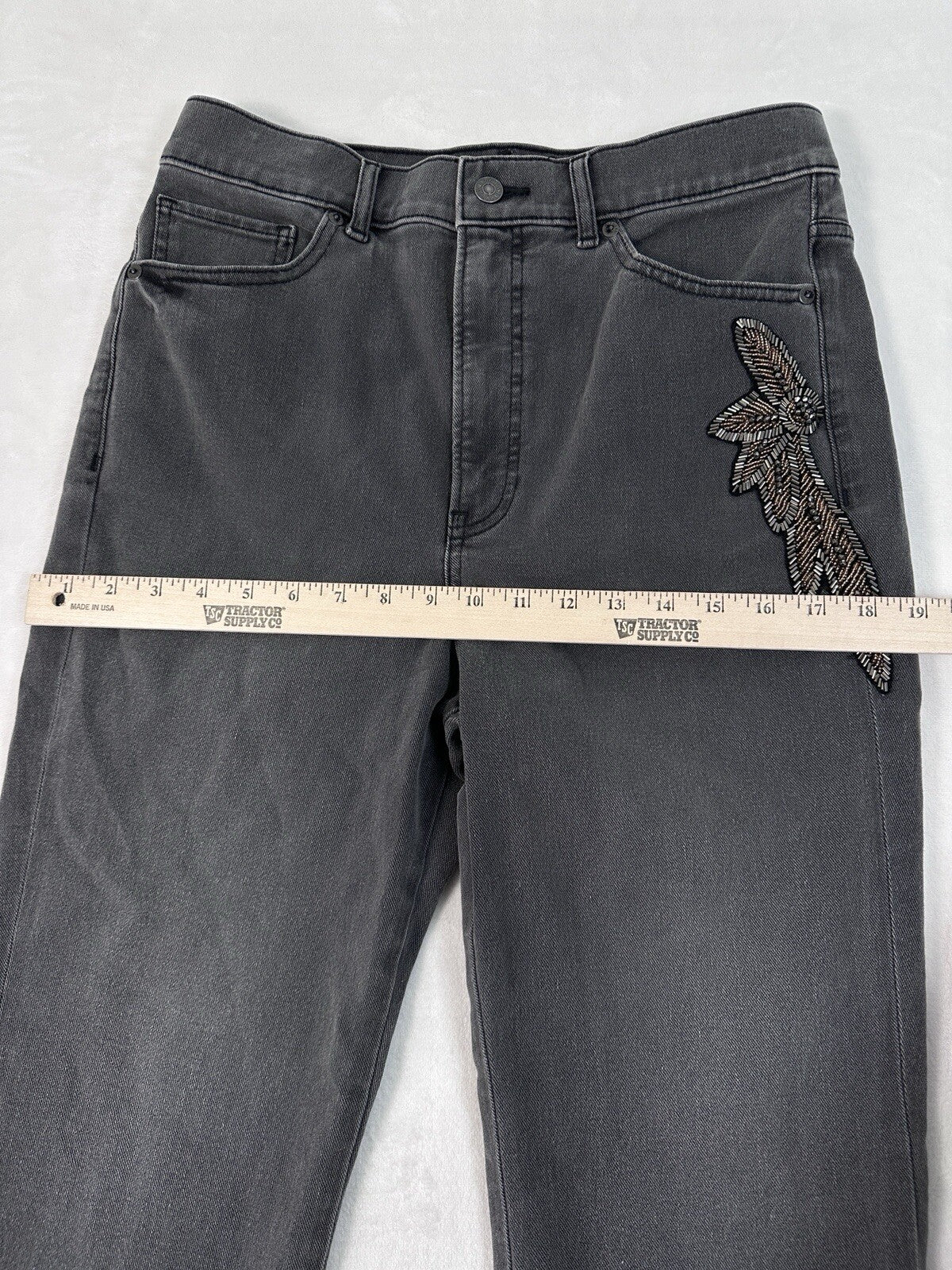 Express jeans Size 10 Slim Super High Rise Gray Embellished Beaded