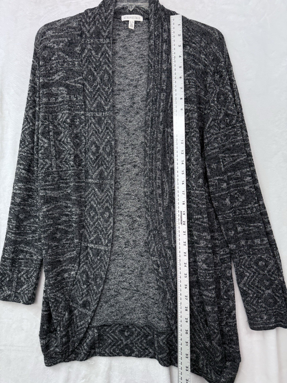 Aeropostale Cardigan Sweater XXL Black Gray Aztec Tribal Print Boho Womens