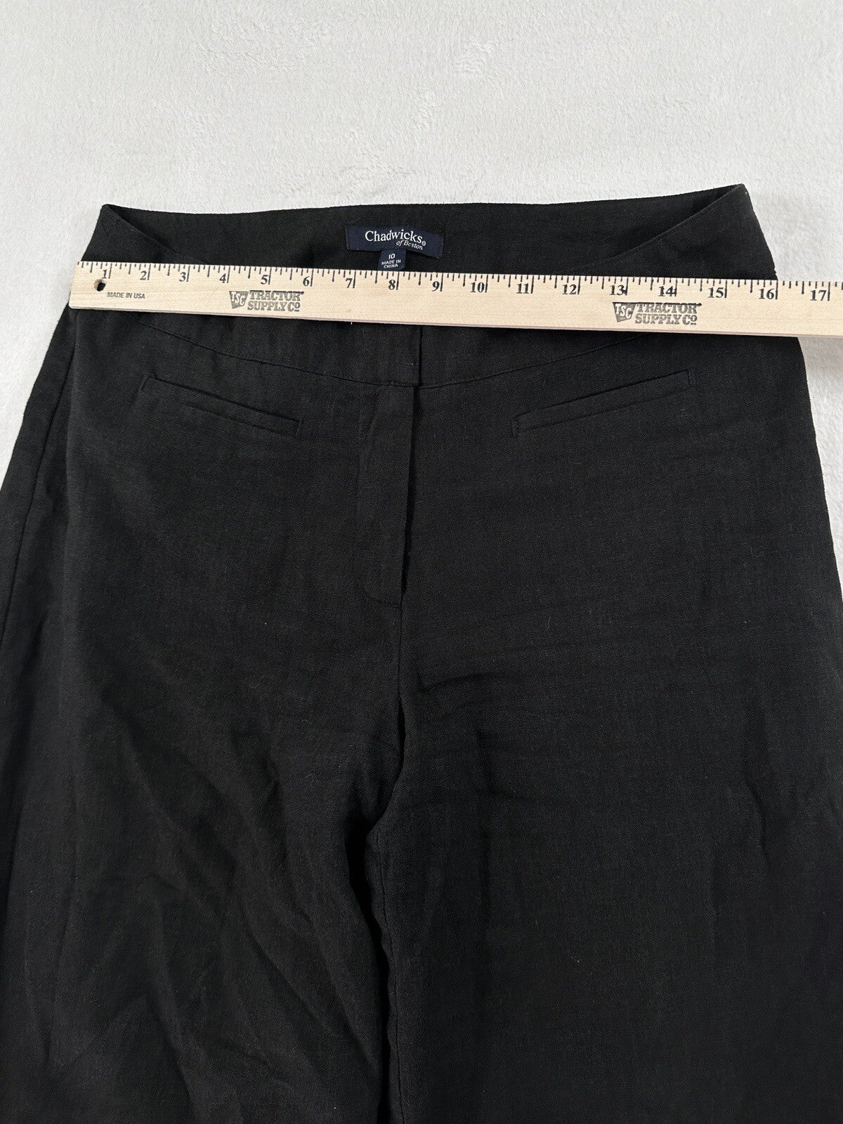 Chadwicks Of Boston Crop Pants 10 Black Linen Blend Lined Wide Leg