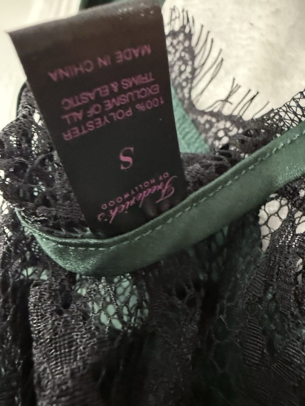 Fredericks Of Hollywood Lingerie Small Chemise Satin Green Black Slip Lace