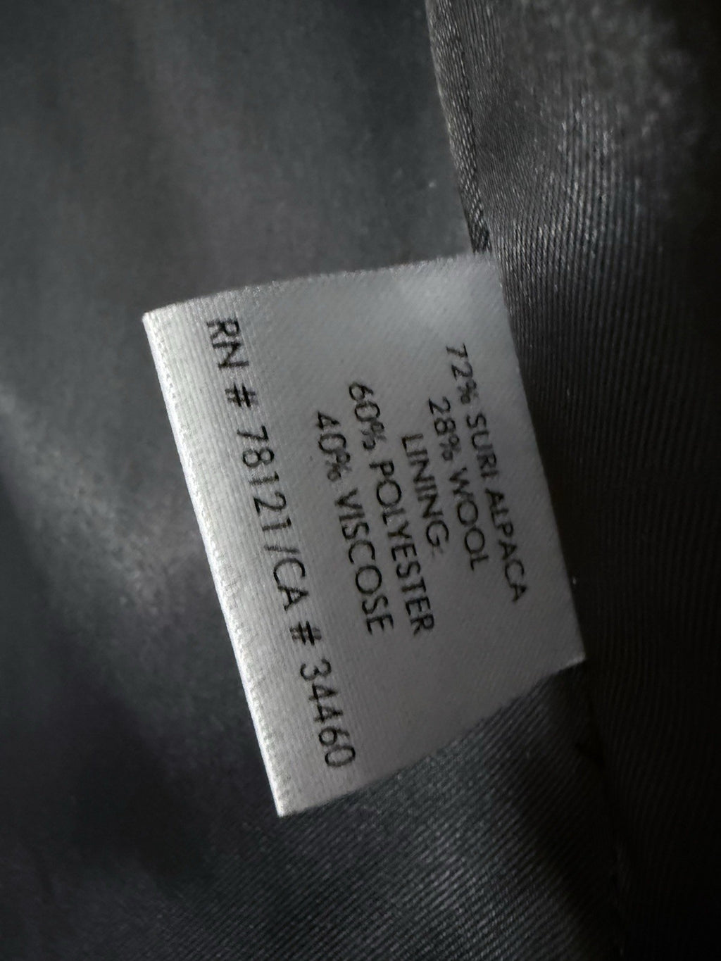 Eileen Fisher Medium Black Suri Alpaca High Collar Longline Long Coat Jacket
