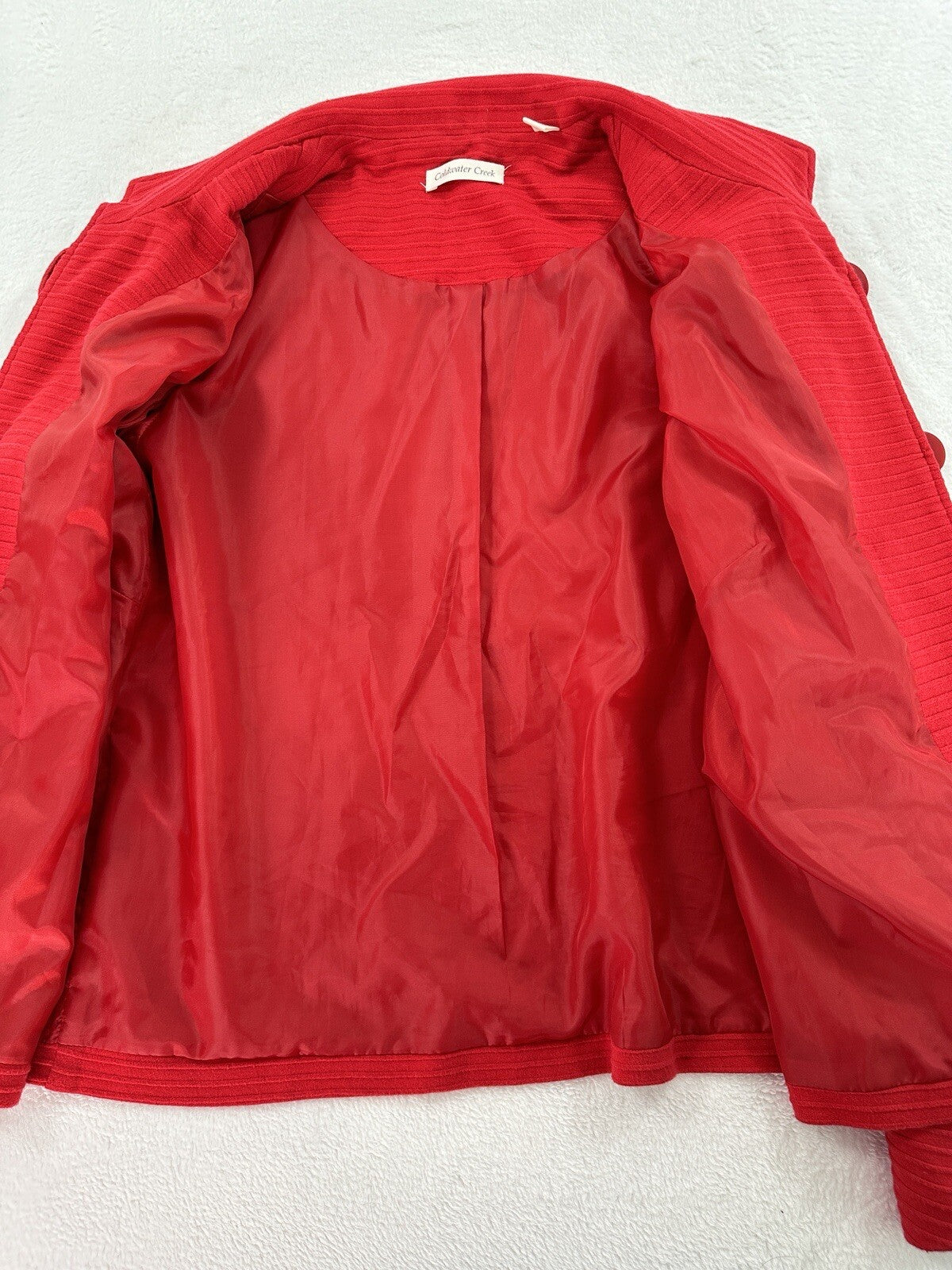 Coldwater Creek Jacket Large Red Cotton Stretch Big Buttons Mandarin Collar