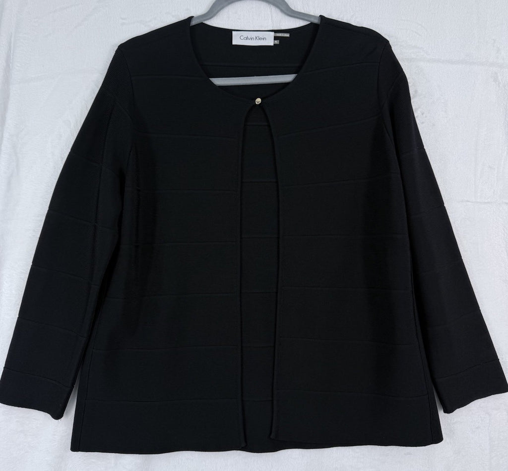 Calvin Klein Cardigan Sweater Black Large Petite Womens LP One Button Womens